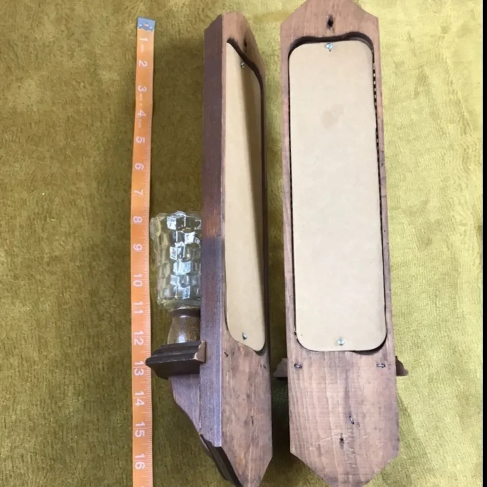 Vintage Home Candles Sconces Wall Mirrors Wood And Glass Pair